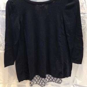 Navy 3/4 sleeve top with white fancy back